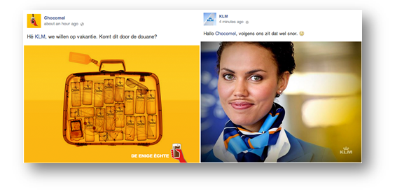 Een voorbeeld van inhaken op collegaondernemers van KLM en Chocomel.